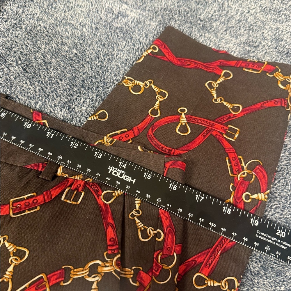 Zara chocolate brown, gold , and Red Patterned Cropped Pants A309 measure in pic - Picture 8 of 11